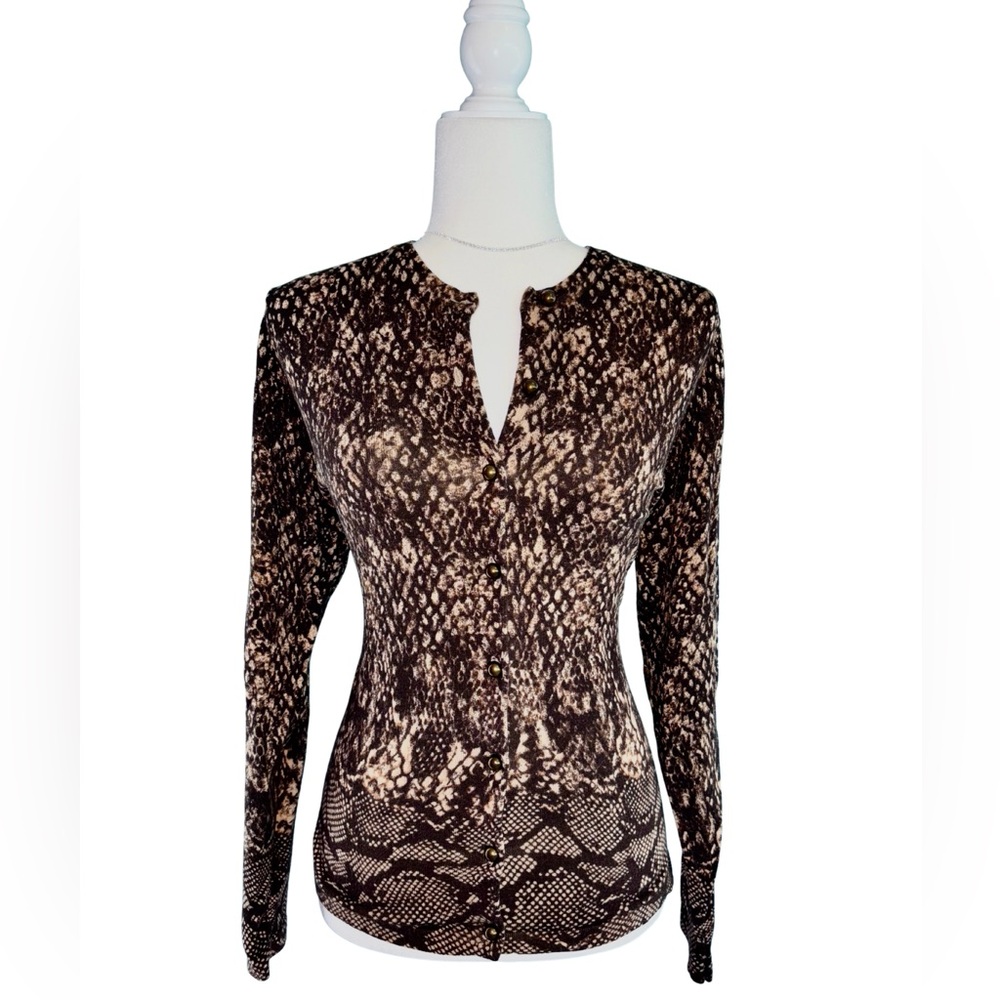 Charter Club Brown Snake Skin Print Button Front Cardigan Whimsygoth Size L